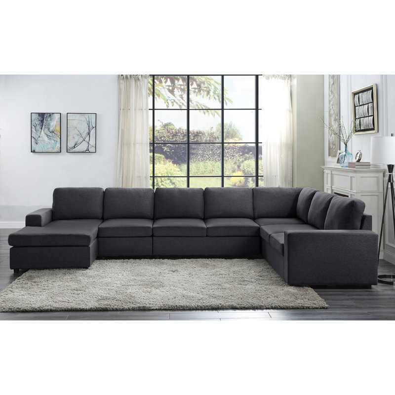 Canapé modulaire avec méridienne réversible en lin gris foncé 146,5 po Tifton, Lin gris foncé