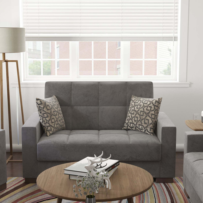 Causeuse convertible rembourrée avec rangement en microfibre, Gris