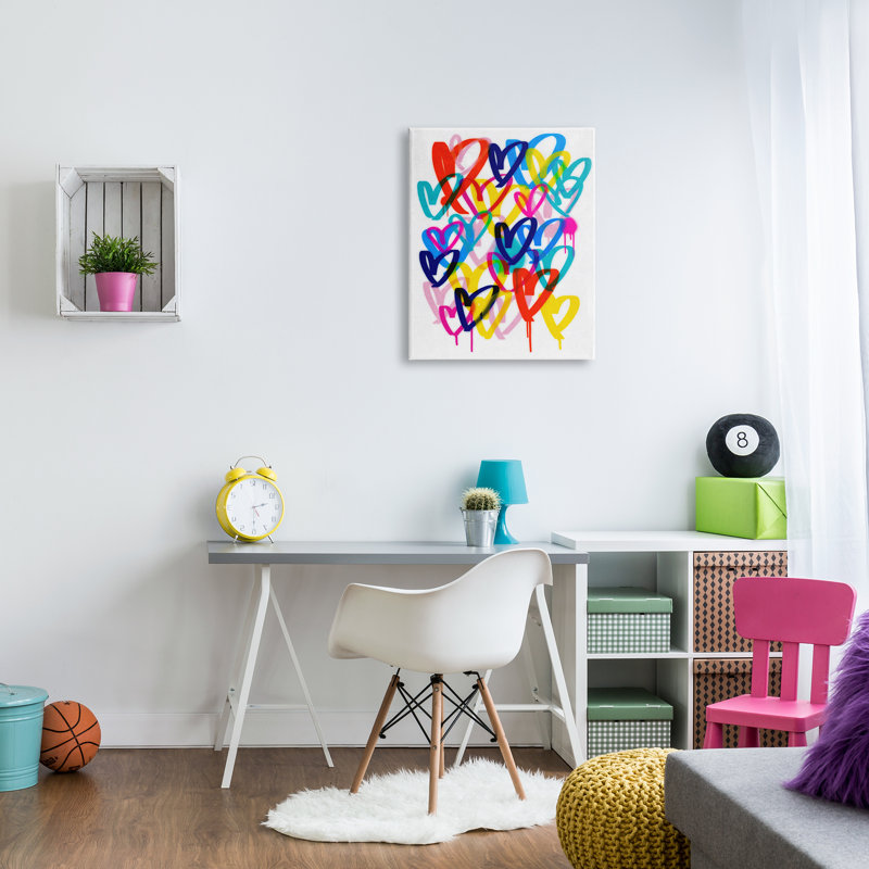 Cœurs de graffiti modernes sur toile, H 30 po x l 24 po x P 1,5 po