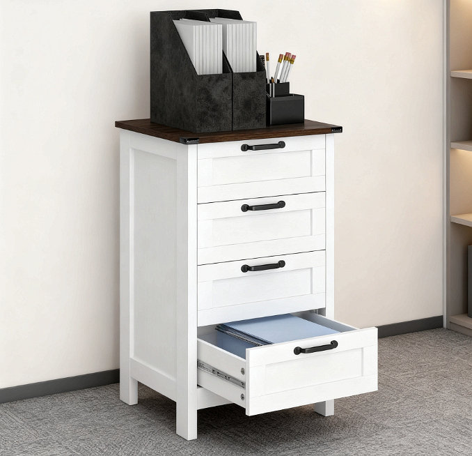 Modern Style File Cabinet With 3 Drawers,Office Storage Cabinet For A4,For Home And Office, Brown/Distressed White