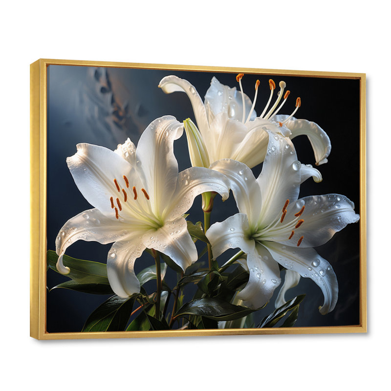 " Black White Lilies Elegance I ", Cadre flottant doré, H 12 po x l 20 po x P 1 po