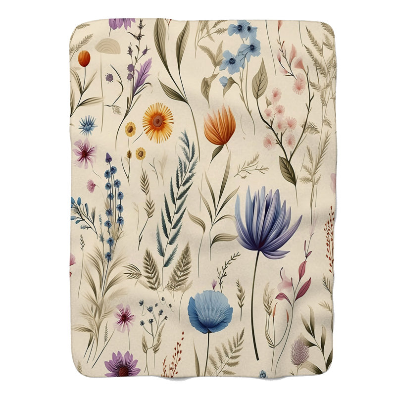 Soft Florals - Couverture sherpa de qualité supérieure 1 pièce, Grand lit