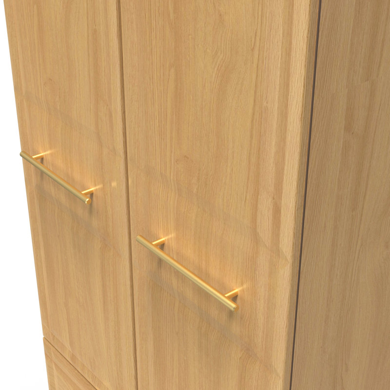 Fully Assembled 3 Door Wardrobe, 197cm H x 74cm W x 53cm D, Modern Oak