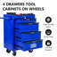 Armoire à outils en acier 20 po 20 po, finition noire et bleue, glissières de tiroir à roulement, 4 roues universelles 2 verrouillables, poignée à tirer pour plus de commodité-2094370464