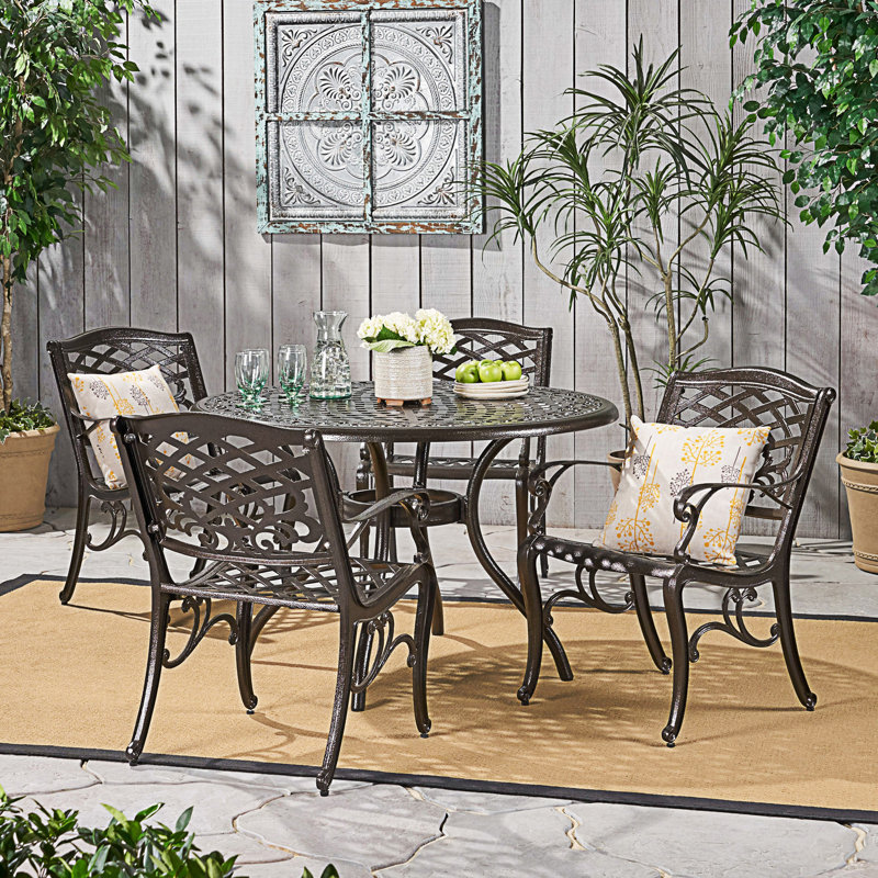 5 Piece Cast Aluminum Dining Set, Bronze