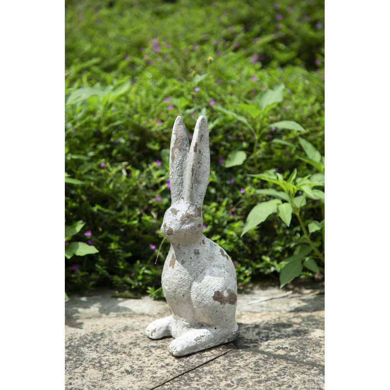 5.3X4.5X12.8" Weathered Cement Cream Rabbit Statue