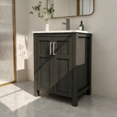 Meuble-lavabo simple 24 po avec lavabo supérieur en céramique blanche 