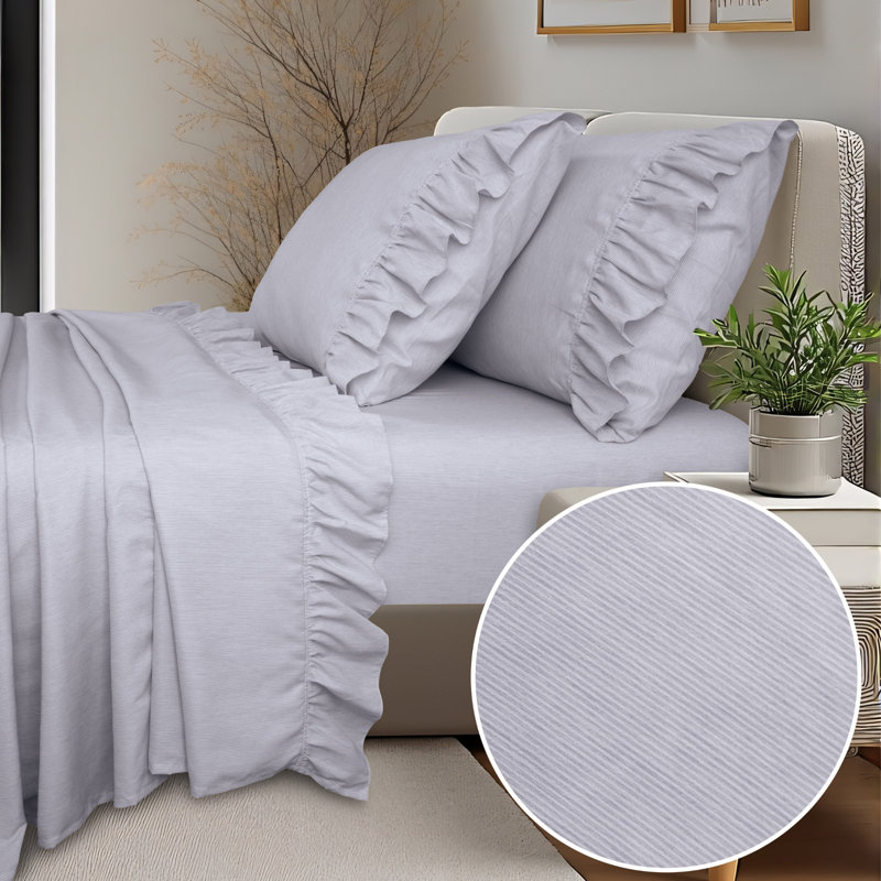 Shabby Chic Printed Pin Stripe Sheet Set, Blue, Twin