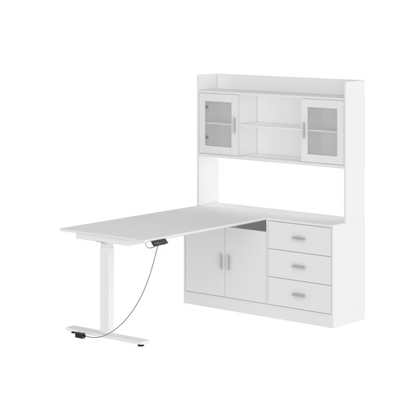 Brayden Studio® Elevating Computer Desk With 68.5'' W Bookcase ...