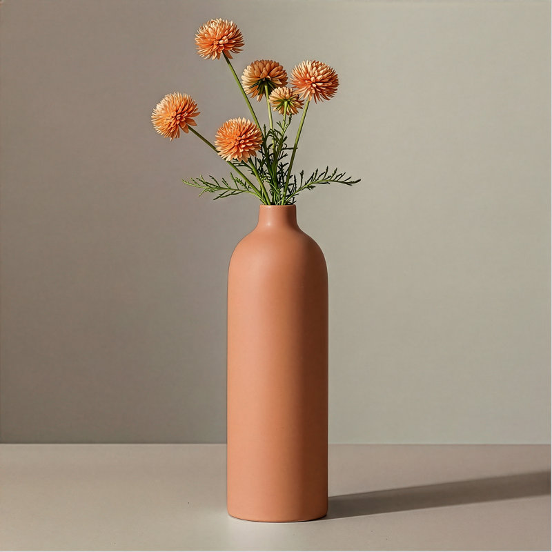 Marlow 11" Tall Handmade Terracotta Ceramic Vase, 11" H x 3.5" W x 3.5" D, Terracotta