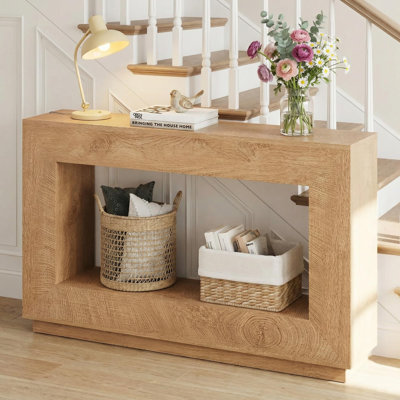 Mia 55-inch Wood Rectangular Console Table, 2-tier Farmhouse Entryway Table