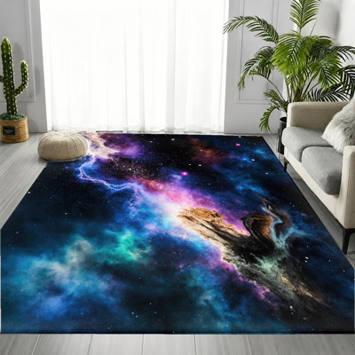 Cosmic Nebula Galaxy Space Area Rug, Stunning Vibrant Starry Sky Print Pattern, Soft Durable, Machine Washable Non-Slip Floor Carpet, Stylish Indoor Home Decor for Living Room, Bedroom, Gaming Room, Dormitory, Study, Teen Room, Apartment
