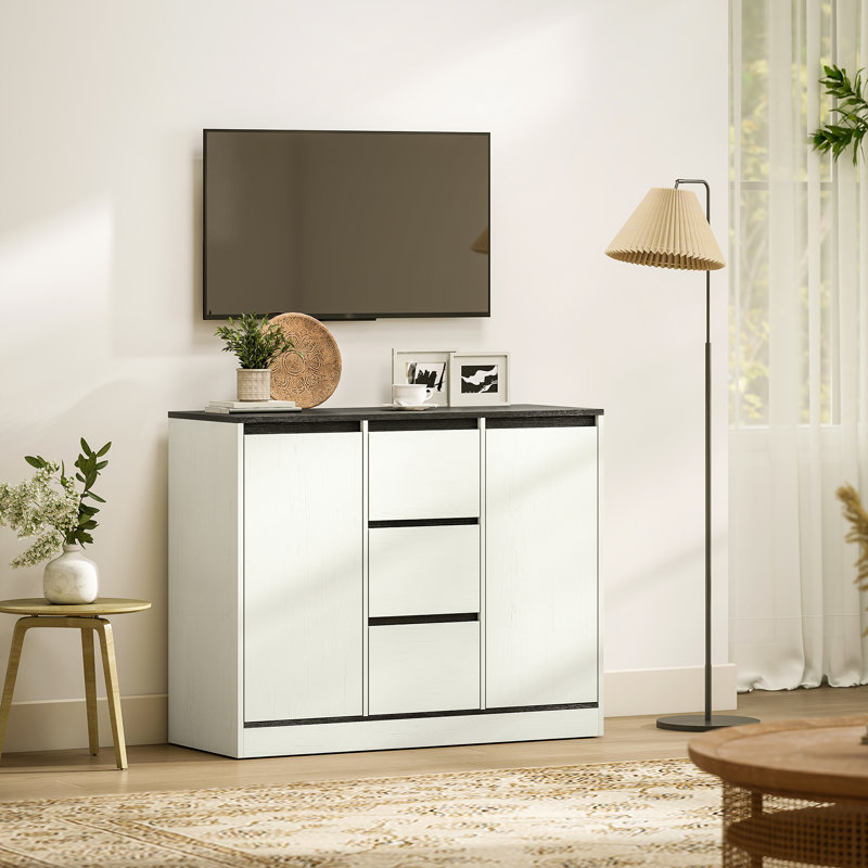 Buffet avec charnières à fermeture en douceur, armoire buffet, grain de bois blanc