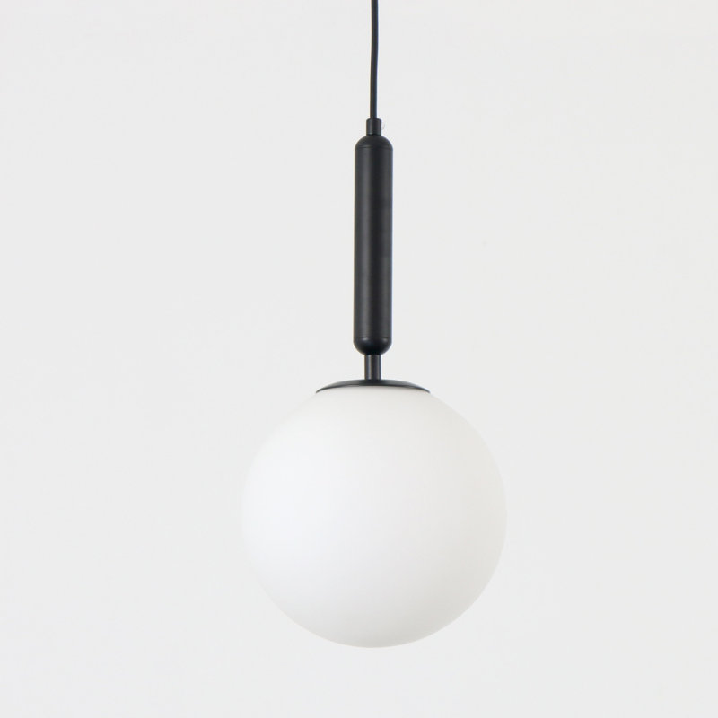 Hildreth 1-Light Globe Pendant Light 8" Opal Glass Kitchen Island, Matte Black