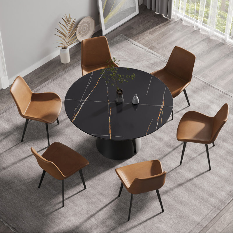Table de salle à manger en panneau de fibres à densité moyenne et marbre, H 29,53 po x L 53,15 po x l 53,15 po, Noir et or
