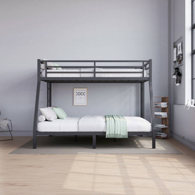 Metal Bunk Bed With Ladder, Twin over Full, Black