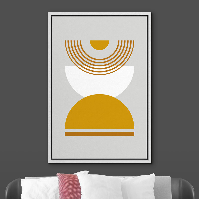 Motif abstrait de style Mid-Century Boho, inspiré du soleil et des formes abstraites - cadre flottant sur toile, Cadre blanc