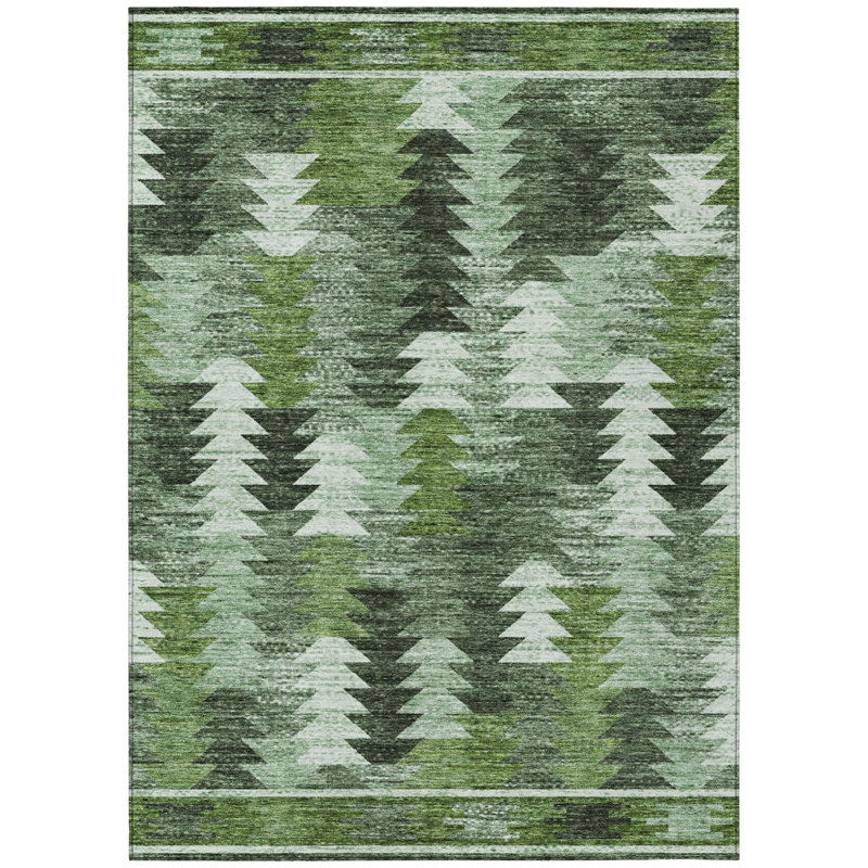 Tapis intérieur / extérieur lavable 10 pi x 14 pi vert olive et vert fougère HomeRoots