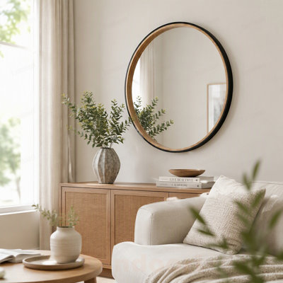 Miroir décoratif 31,3 "deux tons noir mat et bois naturel
