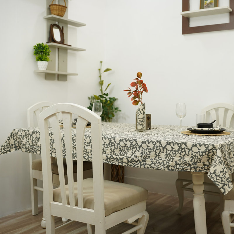 Red Barrel Studio 60X60 Artisan Block Print Tablecloth for a Distinctive Dining Look,Manikarnika(4 Seater), 140" Rectangle