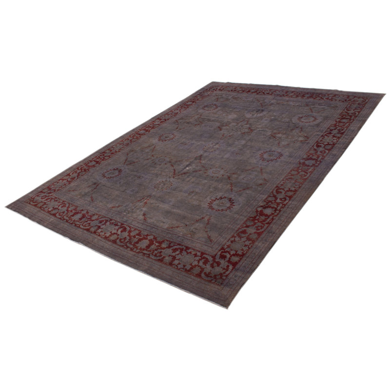Tapis unique en laine de 1990 à motif rectangulaire 9 pi 10 po x 13 pi 9 po Akoni