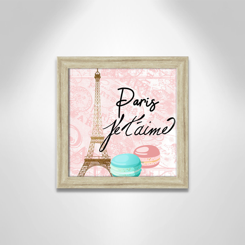 Bonjour paris 1, H 14 po x l 14 po x P 0,63 po, Beige Flat Framed