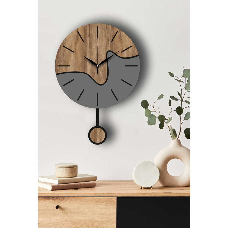 Horloge murale élégante Elegant, 15,4 po de diamètre | 100% panneau de fibres à densité moyenne avec finition noyer et gris | Épaisseur: 0,14 po | Parfait pour la décoration de salon et de bureau | Horloge élégante pour les intérieurs modernes