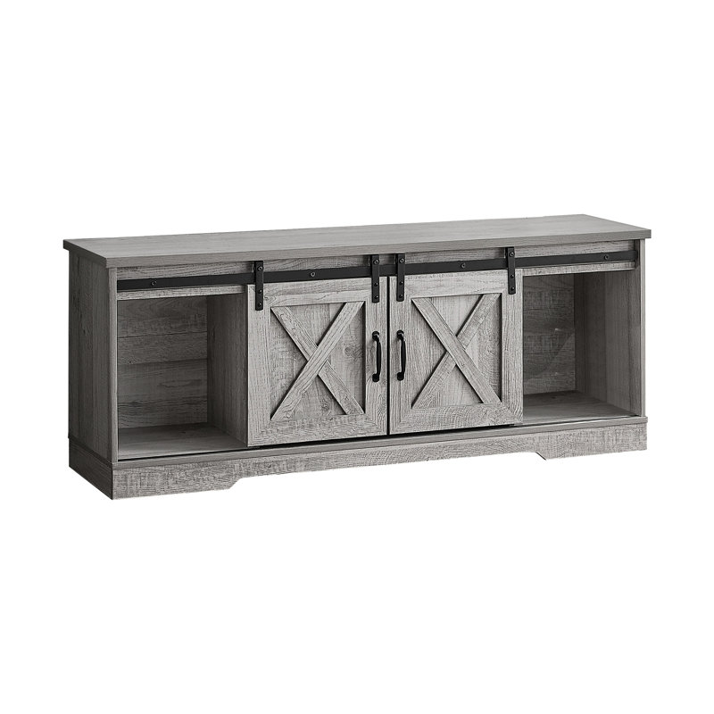 60 Inch Media Storage Unit, Grey Laminate, With Closed And Open Options Tv Stand Inch, 2 Large Compartments For