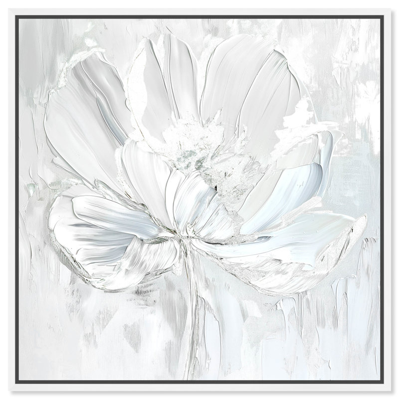 Off-White Magnolia Floral Canvas Art with White Frame, 13" x 13"
