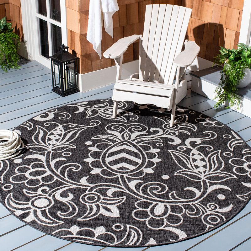 Jie Performance Floral Indoor/Outdoor Area Rug, Round 6'7"