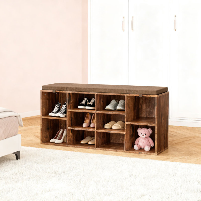 Banc de rangement pour chaussures avec siège rembourré, organisateur de hall d'entrée à 10 casiers pour le salon, la chambre à coucher et le couloir