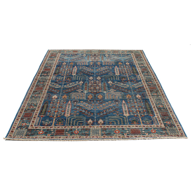 5x8 Light Blue and Green Traditional Rug