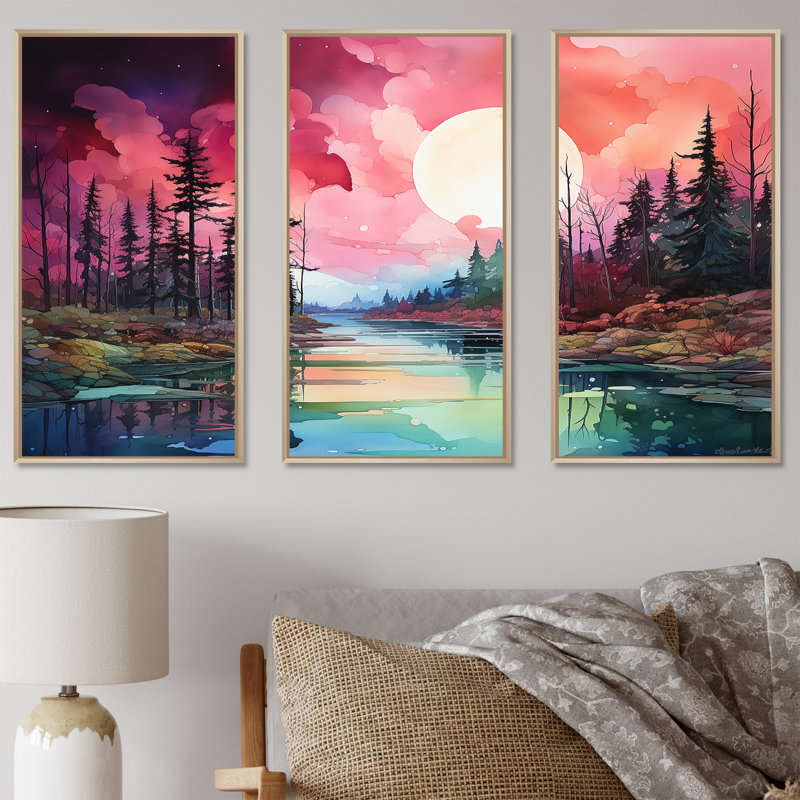 Ensemble de décorations murales Griffy - Aurore boréale, H 40 po x l 60 po x P 1 po, Cadre naturel flottant