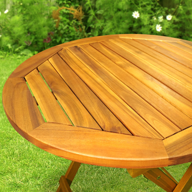 Table d'appoint d'extérieur pliante ronde en bois d'acacia 27,6 po - Résistant aux intempéries