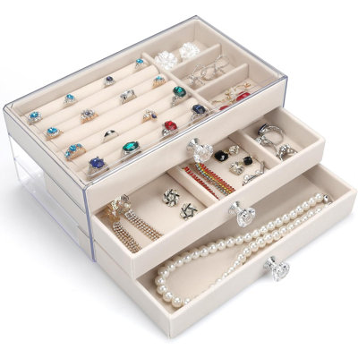 3 Drawer Jewelry Box Holder Organizer, Jewelry Boxes & Organizers with Earring Organizer