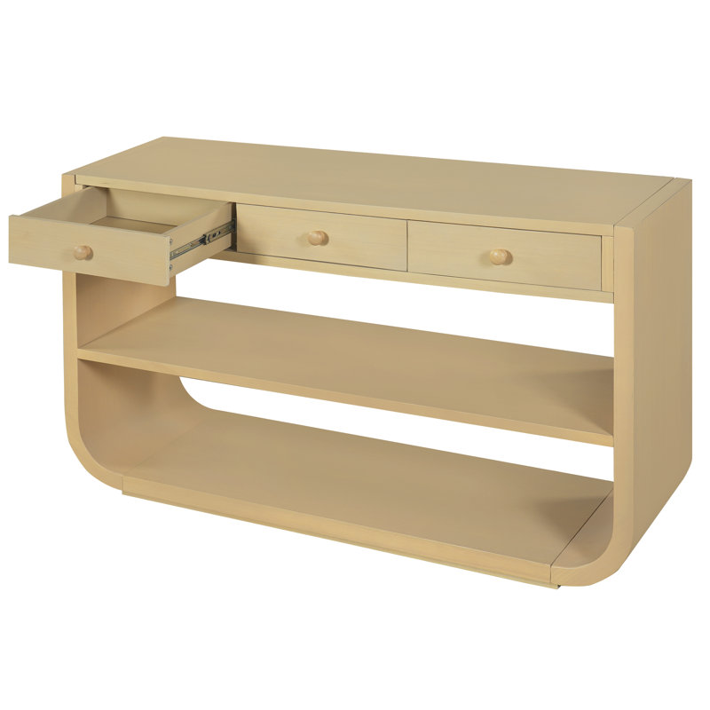 Console 1 pièce - Conception courbée élégante avec tiroirs à fermeture en douceur - Base en bois massif - Finition naturelle