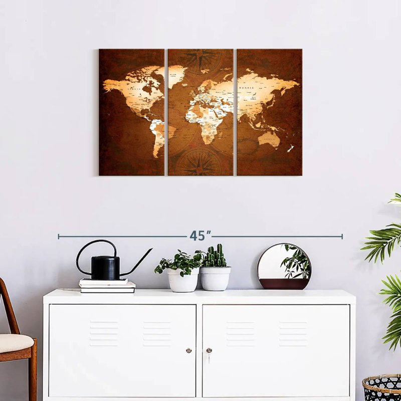 Rare World Map, reproduction d'art sur toile, H 20 po x l 33 po x 1,25 po