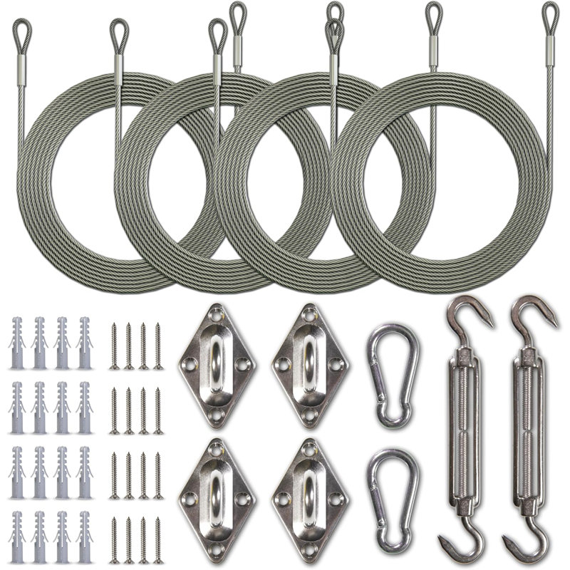 Ensemble de quincaillerie Amgo pour auvent rectangulaire / carré pour voiles d'ombrage (ensemble de quincaillerie 6 pouces + câbles)