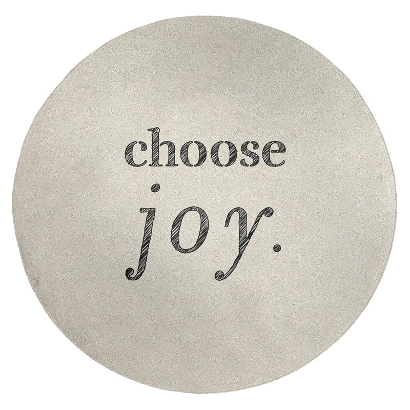 Tapis en polyester à citation manuscrite choose joy, Rond 5 pi