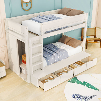 Wood Bunk Bed wih 4 Drawer and Wardrobe