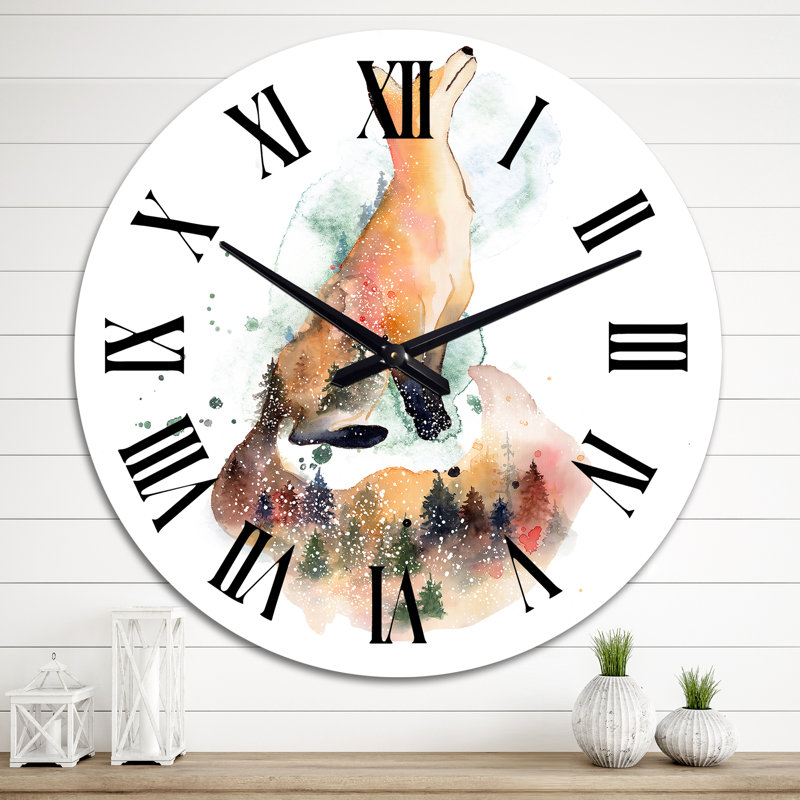 Dessin de renard orange I - horloge murale traditionnelle, Grand