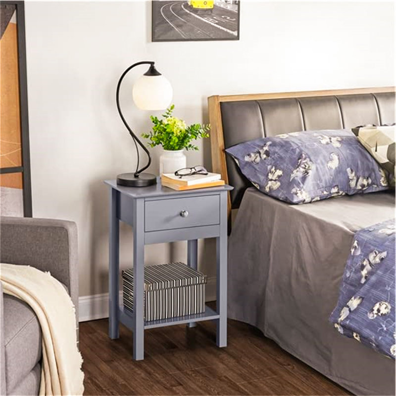 40cm W Solid Wood Bedside Table, Grey