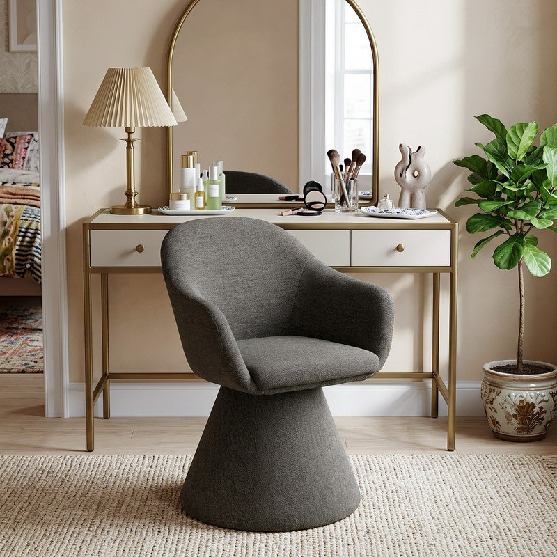 Upholstered Dining Chair, 47cm Seating Height, 1, Charcoal Grey