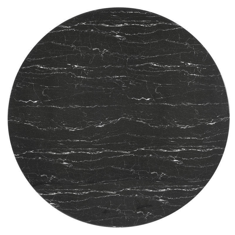 Black Round Marble Pedestal Dining Table for Six