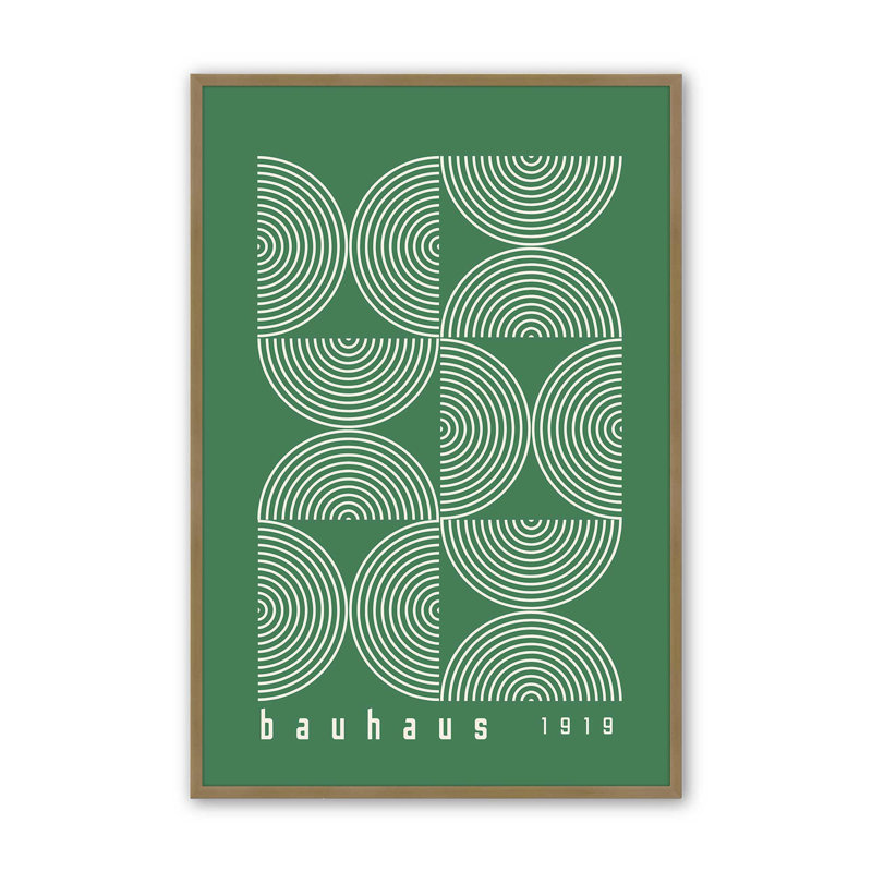 Impression de lignes vertes Bauhaus Modernist, H 37,25 po x l 25,25 po x P 1,25 po, Cadre simple brossé doré