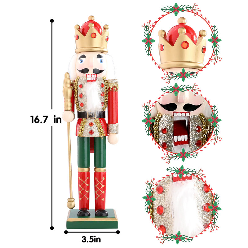 15 pouces décorations de Noël casse-noisette, décorations de Noël casse-noisette en bois décorations de Noël casse-noisette pour foyer de table intérieur maison hiver, rouge