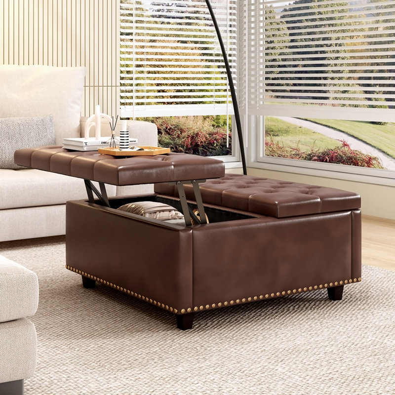 Bulhary Faux Leather Ottoman, Brown