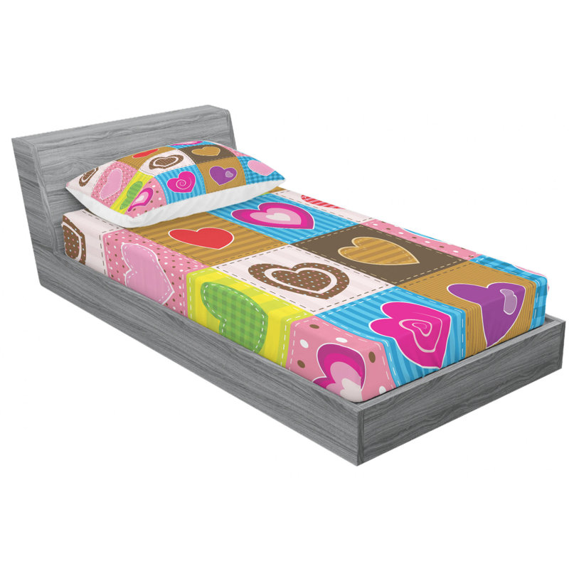 Microfiber Patchwork Sheet Set, Twin Sheet Set with Fitted Sheet