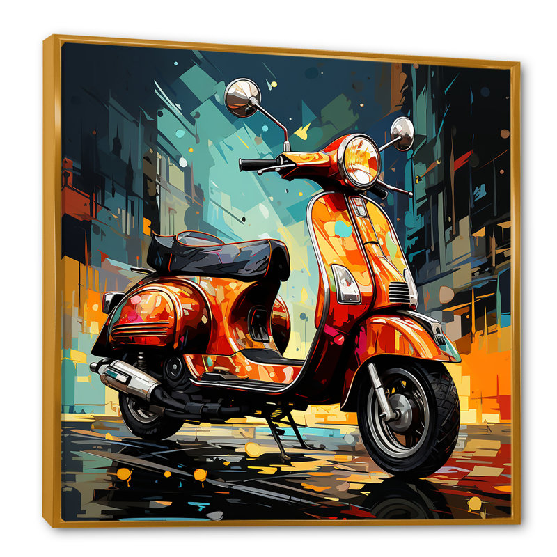 Pop Art Scooter Commute I sur toile, Cadre flottant doré, H 16 po x l 16 po x P 1 po