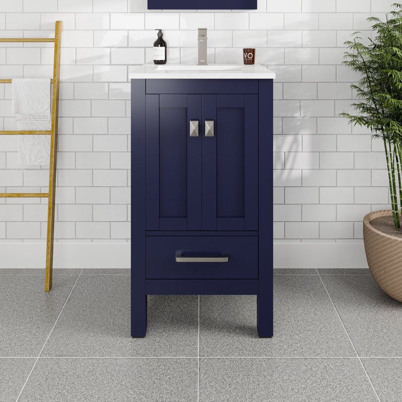  London 20 po Meuble-lavabo simple bleu avec comptoir en quartz de Carrare et lavabo encastré en porcelaine, 20"